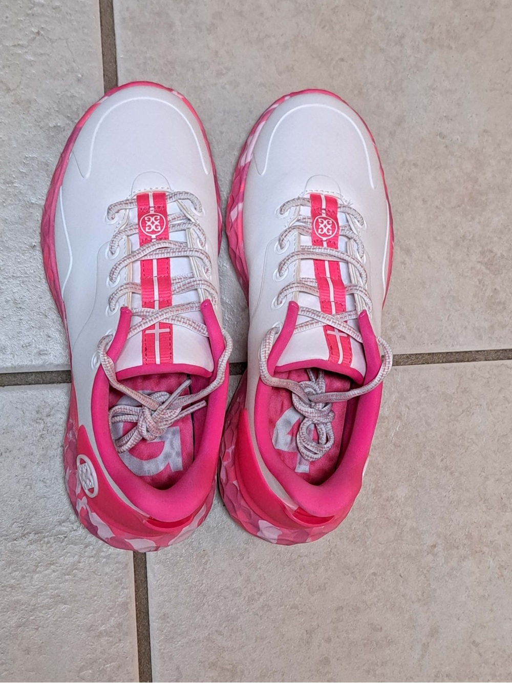 G/FORE Women's MG4+ golf shoes in the Snow/Knockout Pink Colorway - Picture 8 of 11